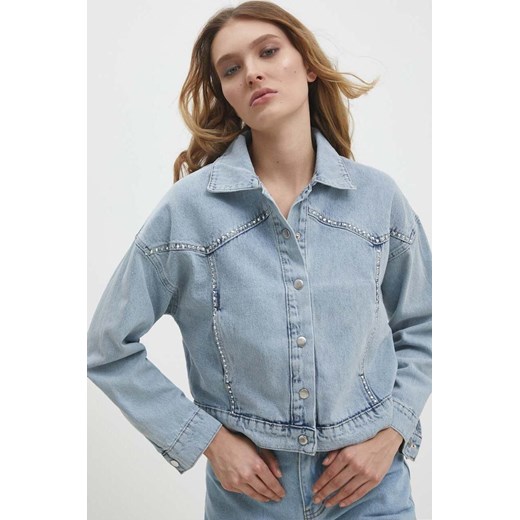 Answear Lab kurtka jeansowa damska kolor niebieski przejściowa oversize ze sklepu ANSWEAR.com w kategorii Kurtki damskie - zdjęcie 171162750