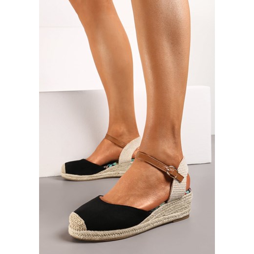 Czarne Sandały na Plecionym Koturnie w Stylu Espadryli Clarinella ze sklepu born2be.pl w kategorii Espadryle damskie - zdjęcie 171163363