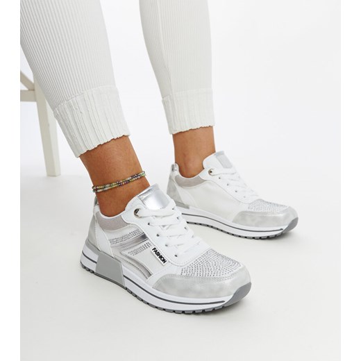 Srebrne sneakersy na platformie z cyrkoniami  Mauli ze sklepu gemre w kategorii Buty sportowe damskie - zdjęcie 171164723
