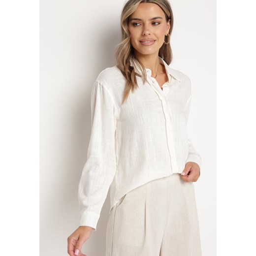Biała Koszula o Klasycznym Fasonie z Lnem i Wiskozą Starisa XL Born2be Odzież promocyjna cena