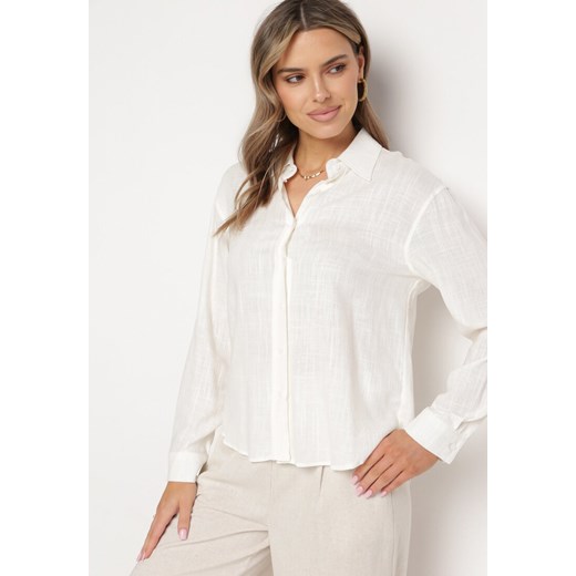 Biała Koszula o Klasycznym Fasonie z Lnem i Wiskozą Starisa M okazyjna cena Born2be Odzież
