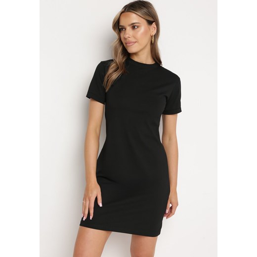 Czarna Bawełniana Sukienka T-shirtowa o Dopasowanym Kroju Maristar ze sklepu Born2be Odzież w kategorii Sukienki - zdjęcie 171166814