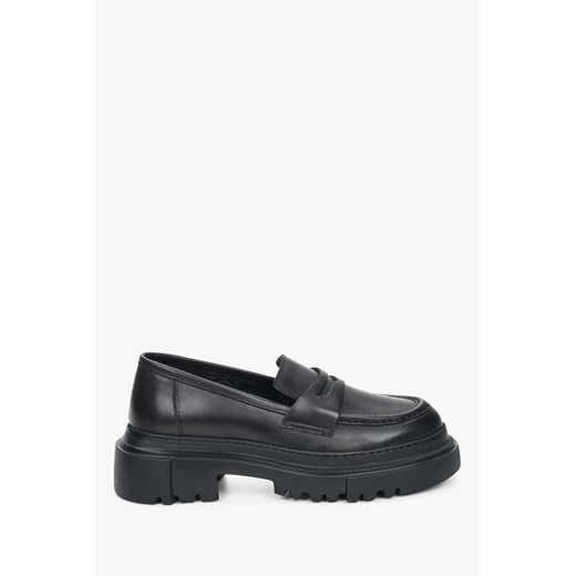 Estro: Czarne loafersy damskie ze skóry naturalnej na platformie ze sklepu Estro w kategorii Półbuty damskie - zdjęcie 171172172