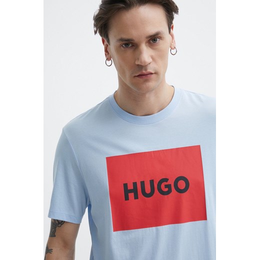 HUGO t-shirt bawełniany męski kolor niebieski z nadrukiem 50467952 ze sklepu ANSWEAR.com w kategorii T-shirty męskie - zdjęcie 171172234