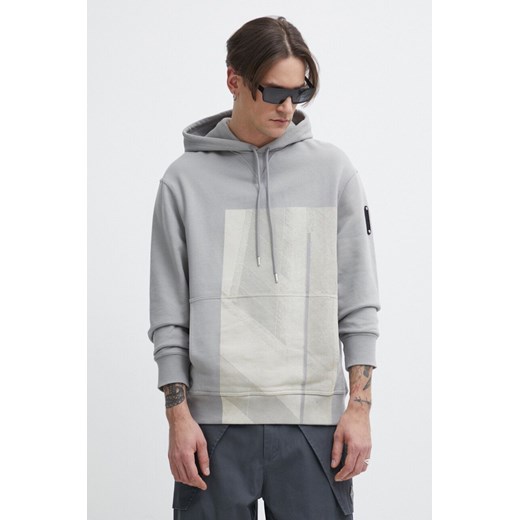 A-COLD-WALL* bluza bawełniana Strand Hoodie męska kolor szary z kapturem z nadrukiem ACWMW186 ze sklepu ANSWEAR.com w kategorii Bluzy męskie - zdjęcie 171172292