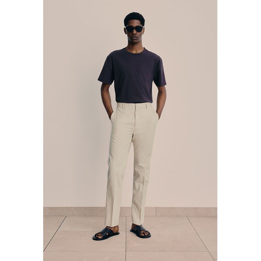 H & M - Eleganckie spodnie z domieszką lnu Slim Fit - Beżowy ze sklepu H&M w kategorii Spodnie męskie - zdjęcie 171174433