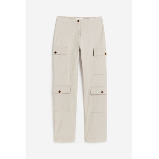 H & M - Spodnie cargo z bawełnianego diagonalu - Beżowy ze sklepu H&M w kategorii Spodnie damskie - zdjęcie 171174860