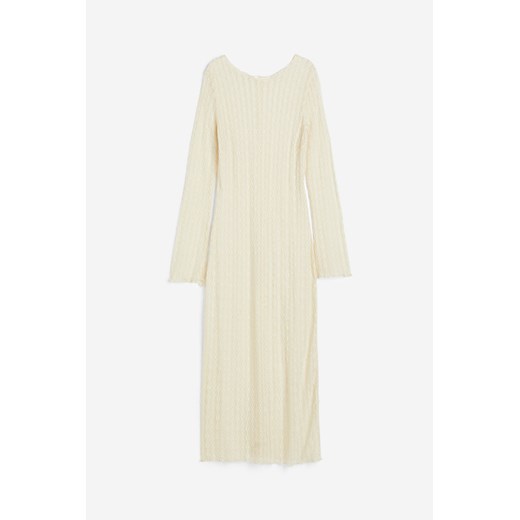 Beżowa sukienka H & M z długimi rękawami z okrągłym dekoltem prosta midi 