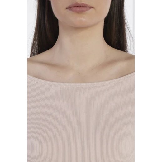 Bluzka damska Calvin Klein różowa z długim rękawem z okrągłym dekoltem letnia 