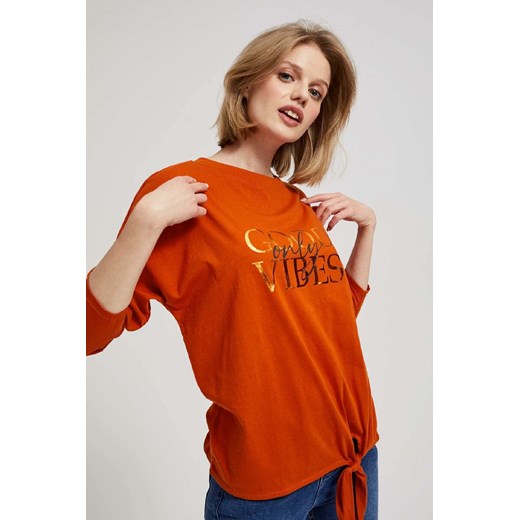 Damska bluzka pomarańczowa z długim rękawem i wiązaniem ze sklepu 5.10.15 w kategorii Bluzki damskie - zdjęcie 171189160