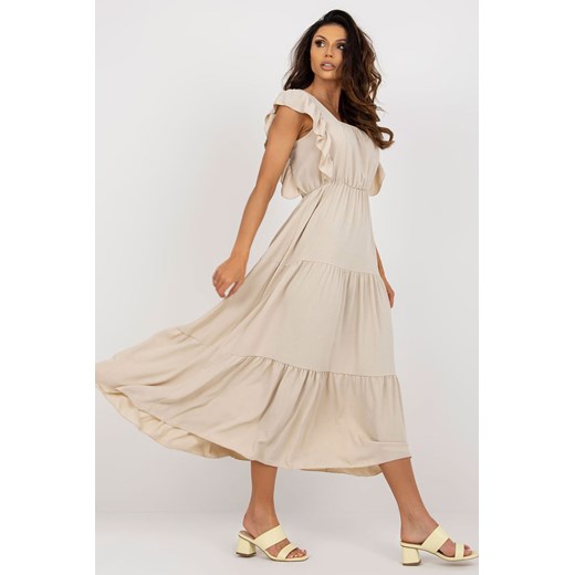 Beżowa rozkloszowana sukienka z falbaną ze sklepu 5.10.15 w kategorii Sukienki - zdjęcie 171189162