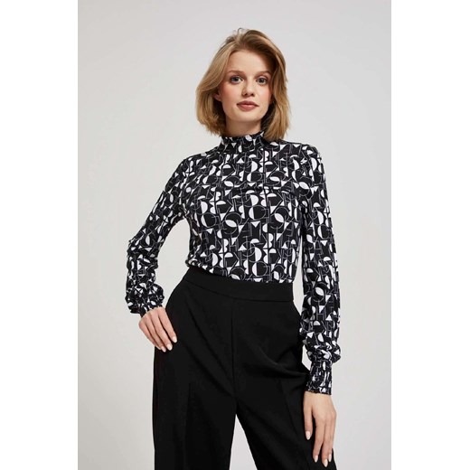 Czarna wzorzysta bluzka z długim rękawem i półgolfem ze sklepu 5.10.15 w kategorii Bluzki damskie - zdjęcie 171189171