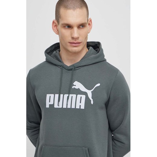 Puma bluza męska kolor szary z kapturem z nadrukiem 586687 ze sklepu ANSWEAR.com w kategorii Bluzy męskie - zdjęcie 171190930