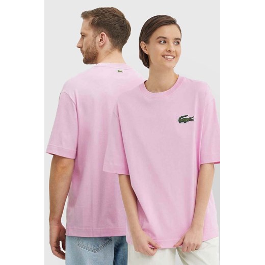 Lacoste t-shirt bawełniany kolor różowy z aplikacją Lacoste S ANSWEAR.com