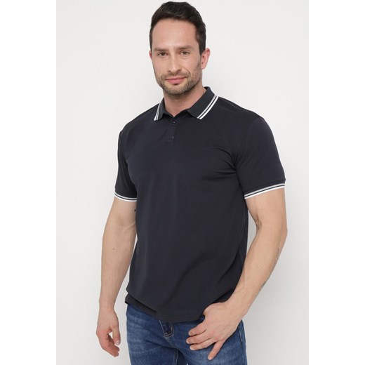 Granatowa Koszulka o Fasonie Polo z Guzikami Timarie ze sklepu Born2be Odzież w kategorii T-shirty męskie - zdjęcie 171191992