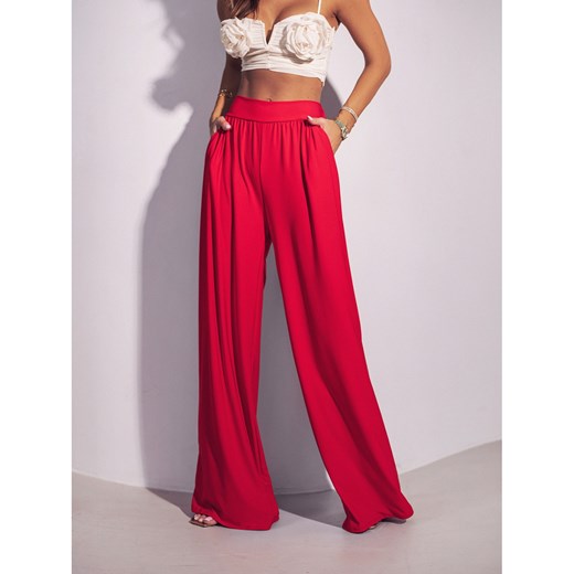 Elastyczne spodnie z szeroką nogawką MEREDIT -czerwone ze sklepu magmac.pl w kategorii Spodnie damskie - zdjęcie 171195754