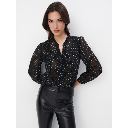 Mohito - Czarna bluzka z falbanami - czarny ze sklepu Mohito w kategorii Bluzki damskie - zdjęcie 171195800