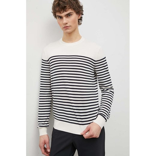 Theory sweter wełniany męski kolor beżowy lekki ze sklepu ANSWEAR.com w kategorii Swetry męskie - zdjęcie 171197114