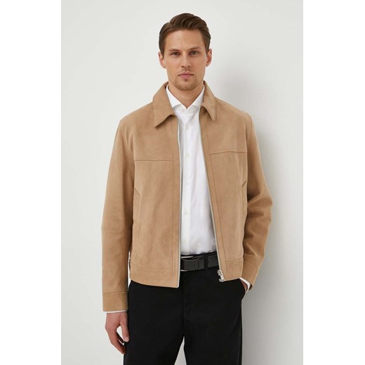 BOSS kurtka zamszowa męska kolor beżowy przejściowa 50510178 ze sklepu ANSWEAR.com w kategorii Kurtki męskie - zdjęcie 171197141