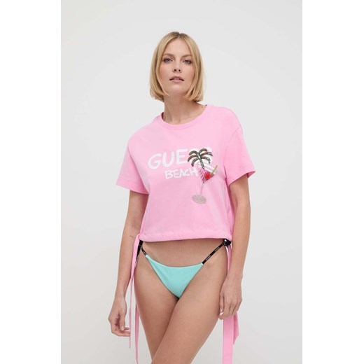 Guess t-shirt plażowy bawełniany kolor różowy E4GI03 I3Z14 ze sklepu ANSWEAR.com w kategorii Bluzki damskie - zdjęcie 171197373