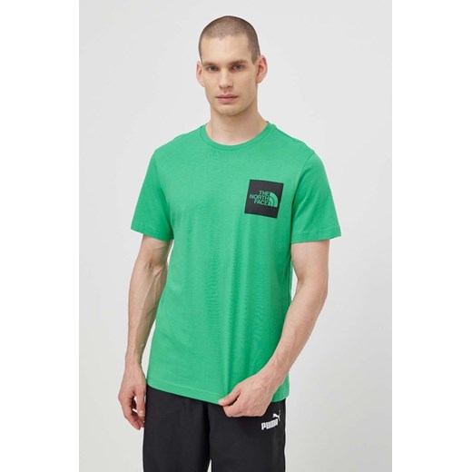 The North Face t-shirt bawełniany M S/S Fine Tee męski kolor zielony z nadrukiem NF0A87NDPO81 ze sklepu ANSWEAR.com w kategorii T-shirty męskie - zdjęcie 171197450