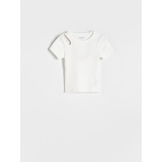 Reserved - T-shirt z ozdobnym wycięciem - złamana biel ze sklepu Reserved w kategorii Bluzki dziewczęce - zdjęcie 171198534