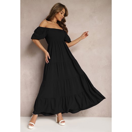 Czarna Bufiasta Sukienka z Falbankami i Gumką w Pasie Florula ze sklepu Renee odzież w kategorii Sukienki - zdjęcie 171199880