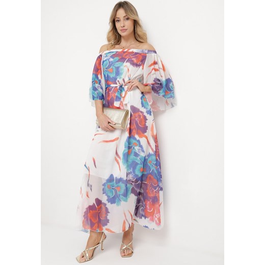 Biała Rozkloszowana Sukienka z Wiązaniem w Talii i Szerokimi Rękawami Nellanora ONE SIZE promocja Born2be Odzież