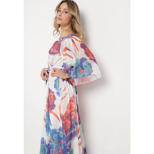 Biała Rozkloszowana Sukienka z Wiązaniem w Talii i Szerokimi Rękawami Nellanora ONE SIZE wyprzedaż Born2be Odzież