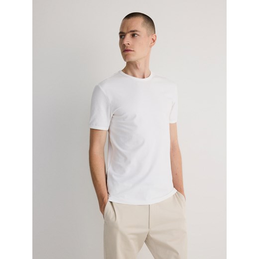 Reserved - T-shirt slim fit - biały ze sklepu Reserved w kategorii T-shirty męskie - zdjęcie 171200854