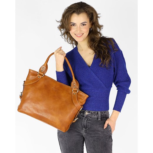Torebka biznesowa damska kuferek skórzany premium bag - MARCO MAZZINI camel ze sklepu Verostilo w kategorii Torby Shopper bag - zdjęcie 171203991
