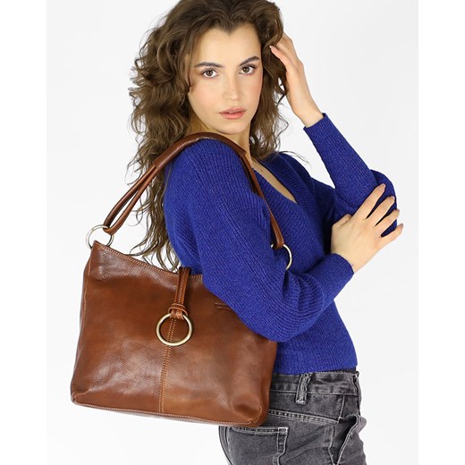 Klasyczna torba skórzana na ramię premium leather - MARCO MAZZINI brązowa ze sklepu Verostilo w kategorii Listonoszki - zdjęcie 171204090