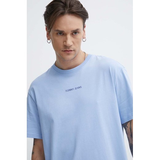 Tommy Jeans t-shirt bawełniany męski kolor niebieski z aplikacją DM0DM18266 ze sklepu ANSWEAR.com w kategorii T-shirty męskie - zdjęcie 171204684