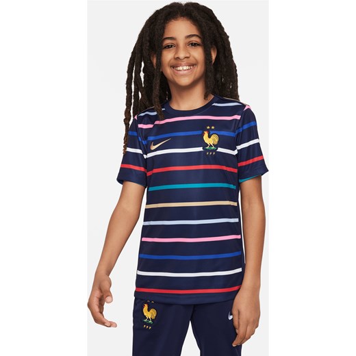 Przedmeczowa koszulka piłkarska dla dużych dzieci Nike Dri-FIT FFF Academy Pro (wersja domowa) - Niebieski ze sklepu Nike poland w kategorii Bluzki dziewczęce - zdjęcie 171206753
