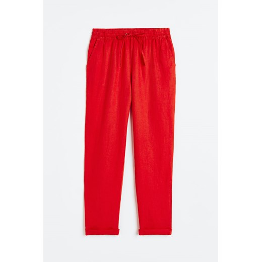 H & M - Lniane joggersy - Czerwony ze sklepu H&M w kategorii Spodnie damskie - zdjęcie 171206803