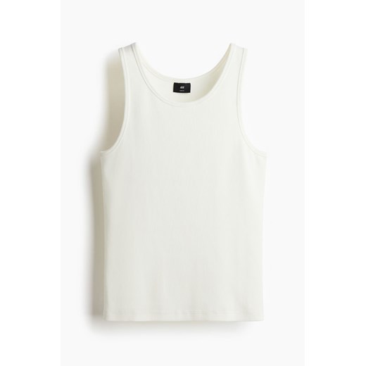 H & M - Prążkowana koszulka Slim Fit - Biały ze sklepu H&M w kategorii Bluzki damskie - zdjęcie 171206913
