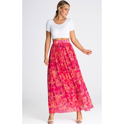 Spódnica damska długa M956/138, Kolor różowy-wzór, Rozmiar L/XL, Figl ze sklepu Primodo w kategorii Spódnice - zdjęcie 171209043