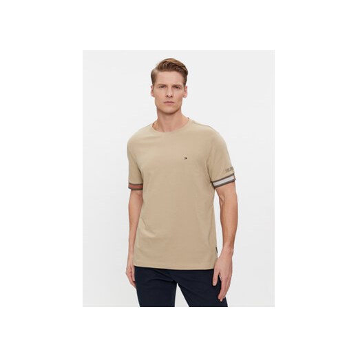 Tommy Hilfiger T-Shirt Flag Cuff Tee MW0MW34430 Beżowy Regular Fit ze sklepu MODIVO w kategorii T-shirty męskie - zdjęcie 171212702