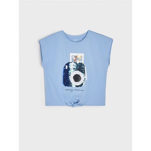 Sinsay - Koszulka z nadrukiem - błękitny ze sklepu Sinsay w kategorii Bluzki dziewczęce - zdjęcie 171216531