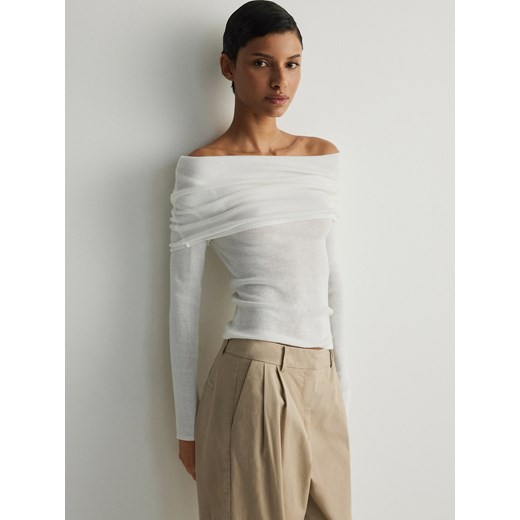 Reserved - Sweter z odkytymi rękawami - złamana biel ze sklepu Reserved w kategorii Swetry damskie - zdjęcie 171217300