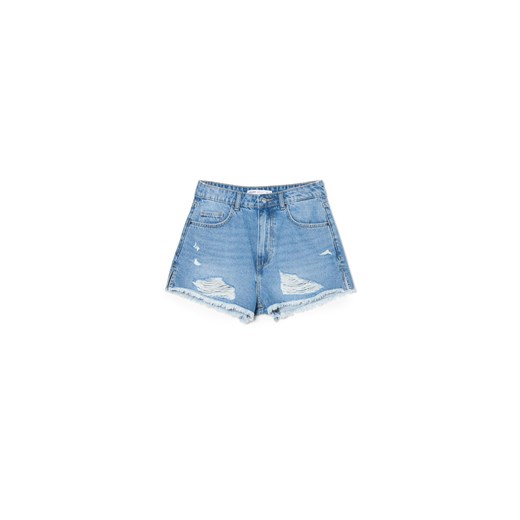 Cropp - Niebieskie jeansowe szorty ze strzępieniami - niebieski ze sklepu Cropp w kategorii Szorty - zdjęcie 171219000