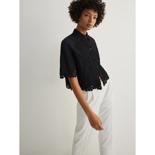 Reserved - Koszula z ażurowym wzorem - czarny ze sklepu Reserved w kategorii Koszule damskie - zdjęcie 171219221