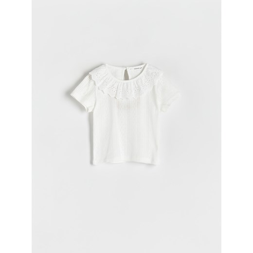 Reserved - Bawełniany t-shirt z falbanką - złamana biel ze sklepu Reserved w kategorii Kaftaniki i bluzki - zdjęcie 171219274