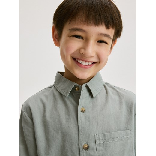 Reserved - Koszula z lnem - jasnozielony ze sklepu Reserved w kategorii Koszule chłopięce - zdjęcie 171219500