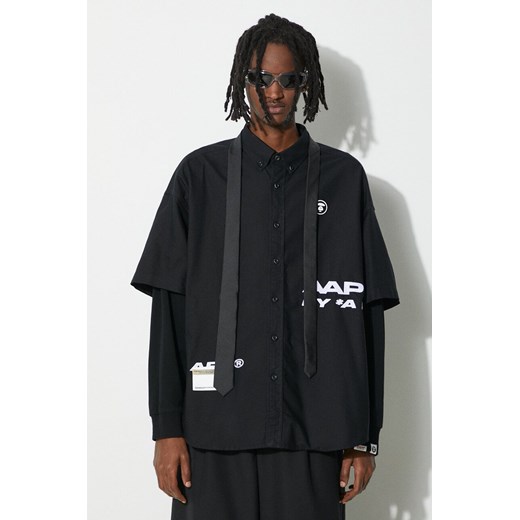 AAPE koszula bawełniana Long Sleeve Shirt Mock Layer męska kolor czarny relaxed M PRM