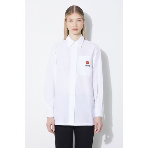 Kenzo koszula bawełniana Boke Flower Oversize Shirt damska kolor biały relaxed z kołnierzykiem klasycznym FD52CH0919LH.01 ze sklepu PRM w kategorii Koszule damskie - zdjęcie 171220560