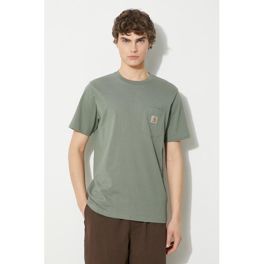 Carhartt WIP t-shirt bawełniany S/S Pocket T-Shirt męski kolor zielony gładki I030434.1YFXX ze sklepu PRM w kategorii T-shirty męskie - zdjęcie 171220860