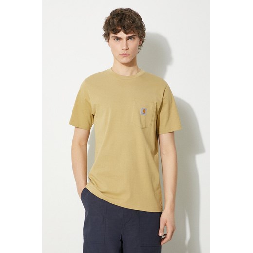 Carhartt WIP t-shirt bawełniany S/S Pocket T-Shirt męski kolor beżowy gładki I030434.1YKXX ze sklepu PRM w kategorii T-shirty męskie - zdjęcie 171220862