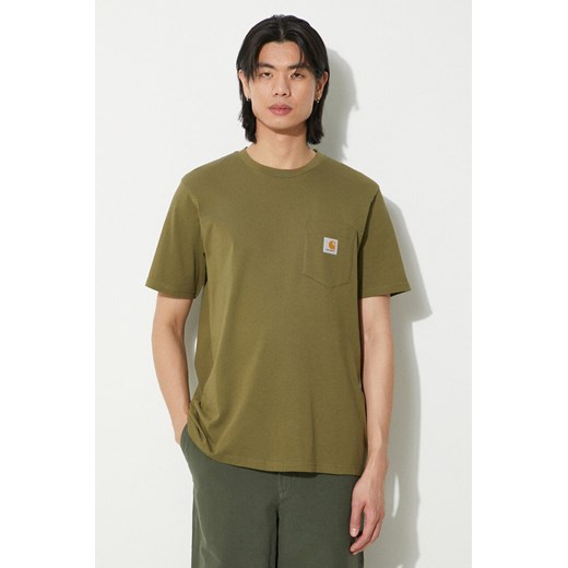 Carhartt WIP t-shirt bawełniany S/S Pocket T-Shirt męski kolor zielony z aplikacją I030434.1YSXX ze sklepu PRM w kategorii T-shirty męskie - zdjęcie 171220864