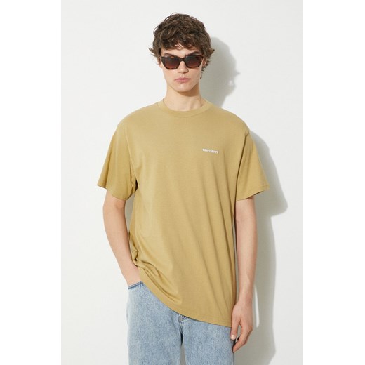 Carhartt WIP t-shirt bawełniany S/S Script Embroidery T-Shirt męski kolor beżowy gładki I030435.22WXX ze sklepu PRM w kategorii T-shirty męskie - zdjęcie 171220872